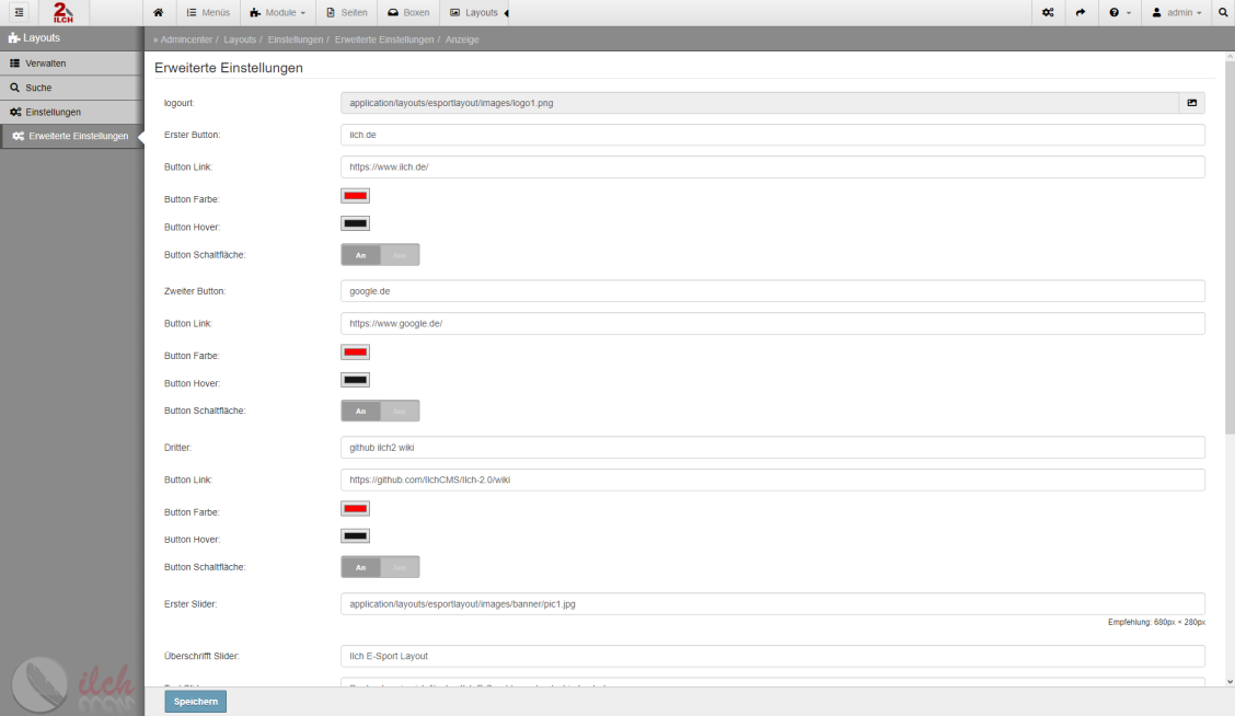 Einstellmöglichkeiten des Layouts